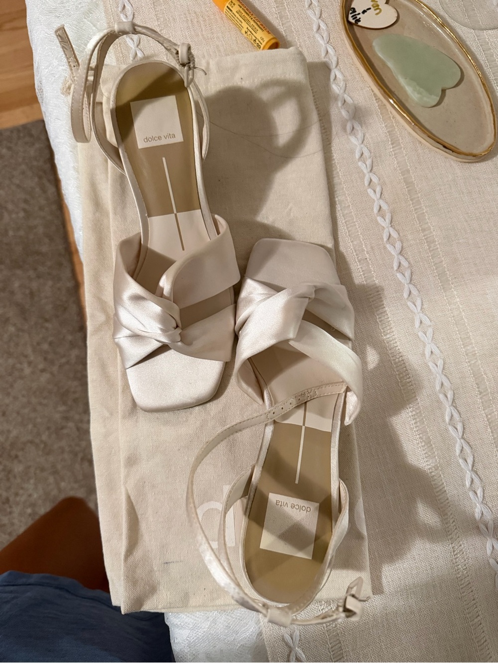 Dolce Vita White Satin Knotted Strap Heels
